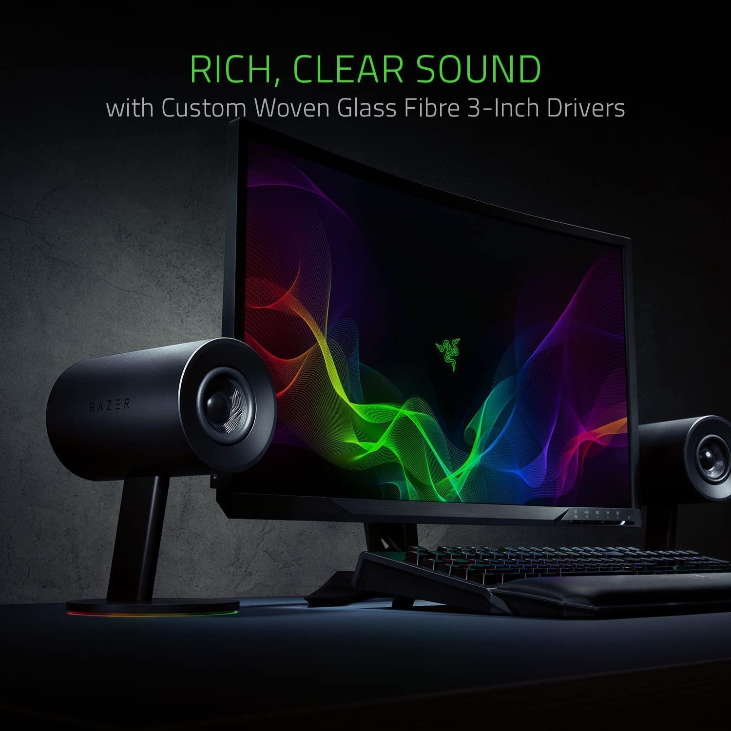 Razer Nommo Chroma: Custom Woven 3" Glass Fiber Drivers - Rear-Facing Bass Ports - Bass Knob W/Automatic Gain Control Chroma Enabled - Full Range 2.0 PC Gaming Speakers, Black