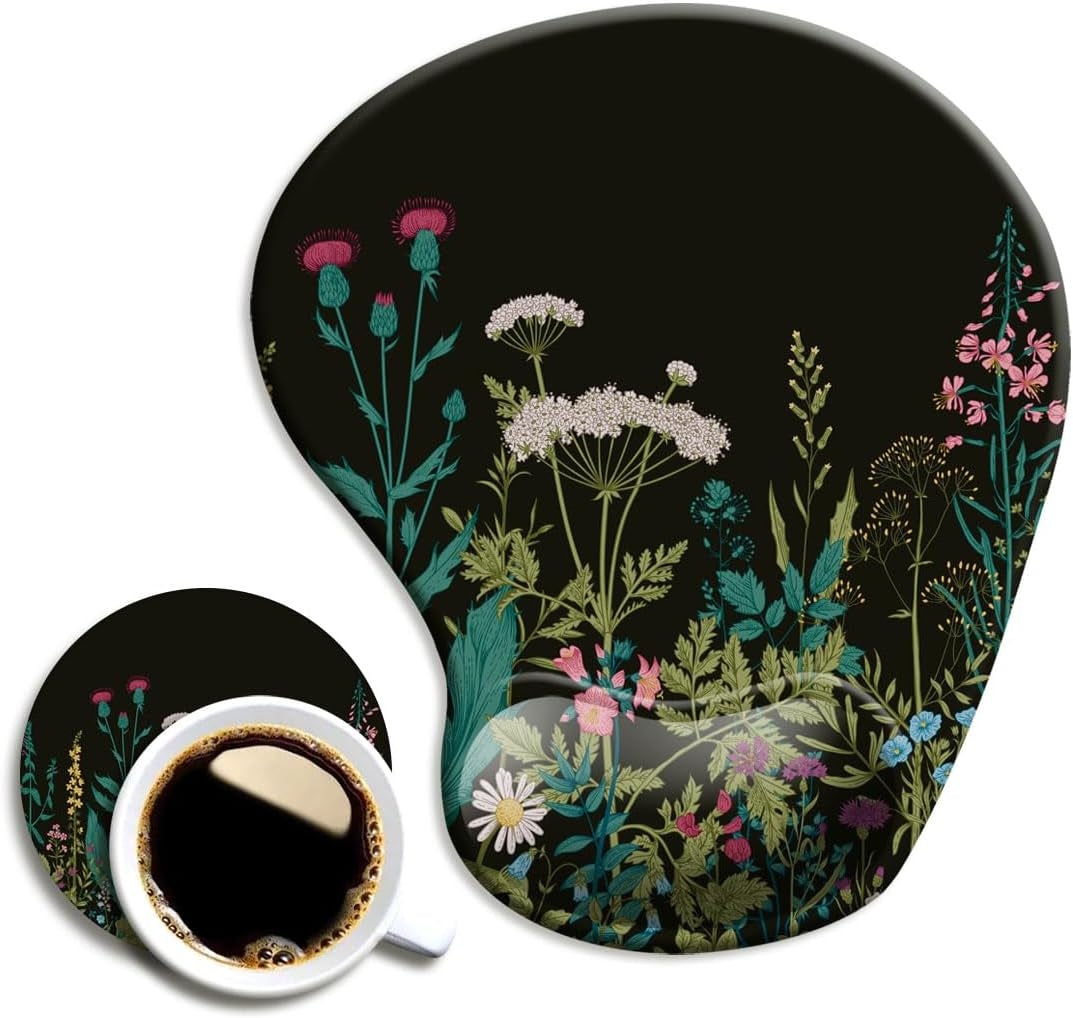 DOOKE Ergonomic Mouse Pad with Wrist Support and Coaster,Mouse Pads with Non-Slip PU Base for Home Office Working Studying Easy Typing & Pain Relief Aesthetic Art