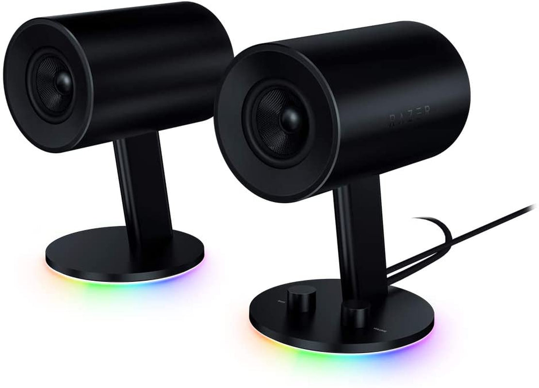 Razer Nommo Chroma: Custom Woven 3" Glass Fiber Drivers - Rear-Facing Bass Ports - Bass Knob W/Automatic Gain Control Chroma Enabled - Full Range 2.0 PC Gaming Speakers, Black