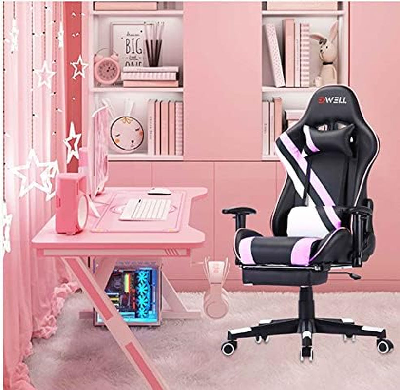EDWELL Pink Gaming Chair,Computer Chair,Gaming Chair with Footrest,Adjustable Gamer Chair with Headrest and Lumbar Support,Pu Leather Gaming Chair for Adults,Ergonomic Design