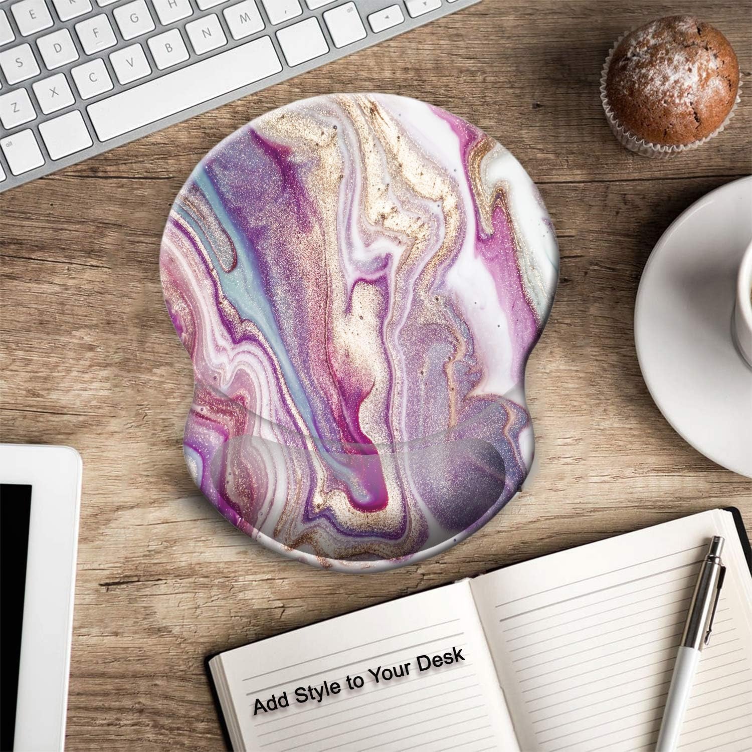 ITNRSIIET Ergonomic Mouse Pad with Gel Wrist Support Small Wrist Rest Smooth Surface Non-Slip PU Base Comfortable Office Supplies Pain Relief, 8.7 X 7.2 Inches, Purple Modern Marbling Art