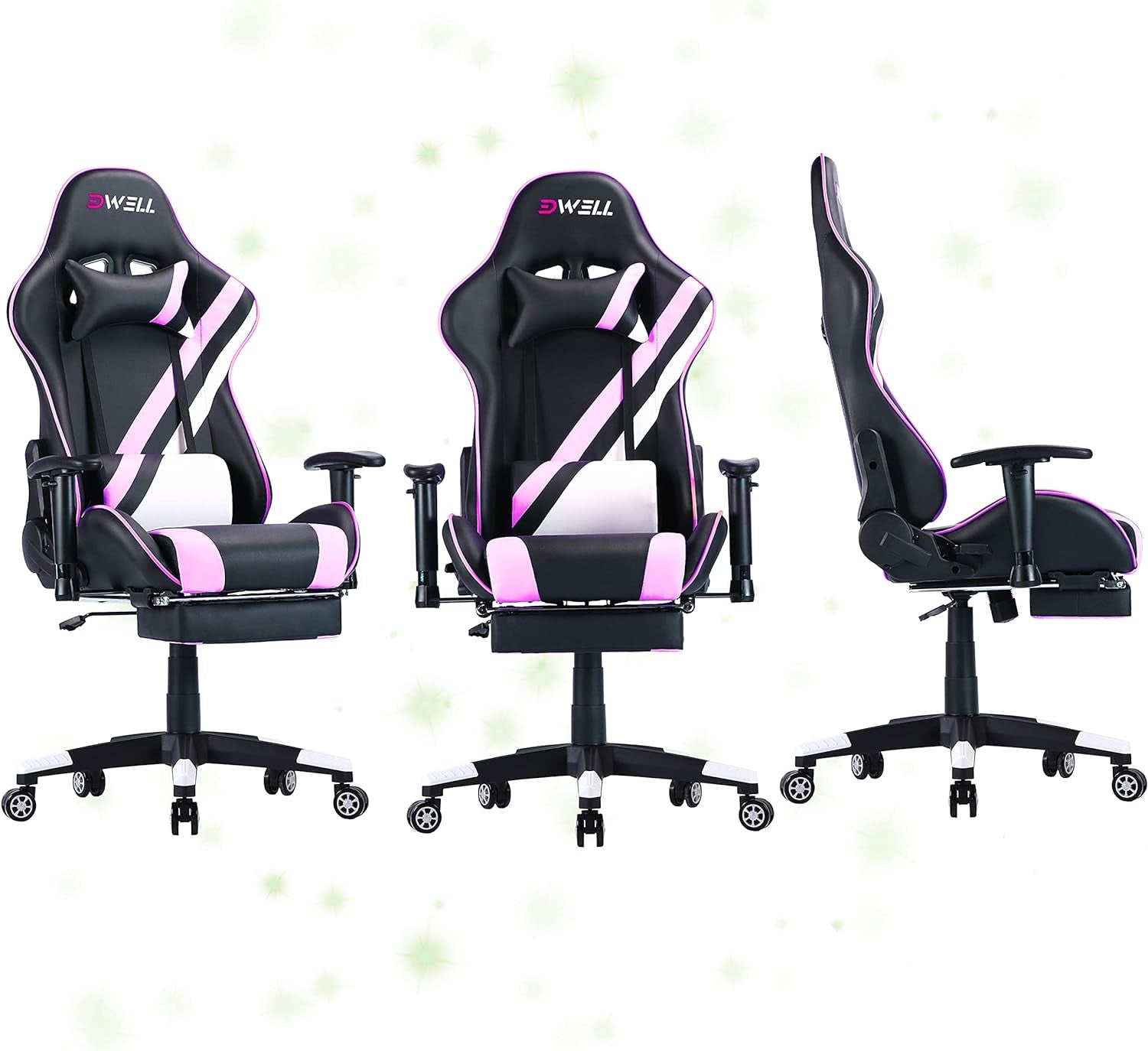 EDWELL Pink Gaming Chair,Computer Chair,Gaming Chair with Footrest,Adjustable Gamer Chair with Headrest and Lumbar Support,Pu Leather Gaming Chair for Adults,Ergonomic Design