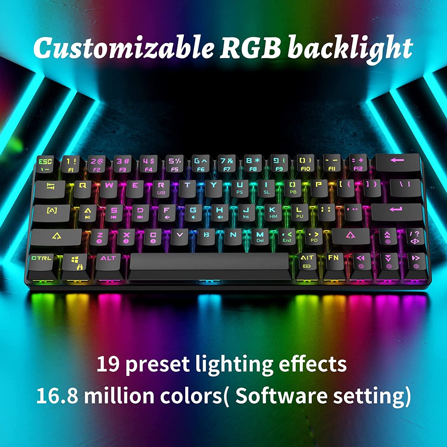 DIERYA DK63 60% Wireless Mechanical Keyboard, RGB Backlit Bluetooth Gaming Keyboard Wired Dedicated Arrow Keys, Compact 63 Keys Mini Keyboard, Full Keys Programmable - Red Switch