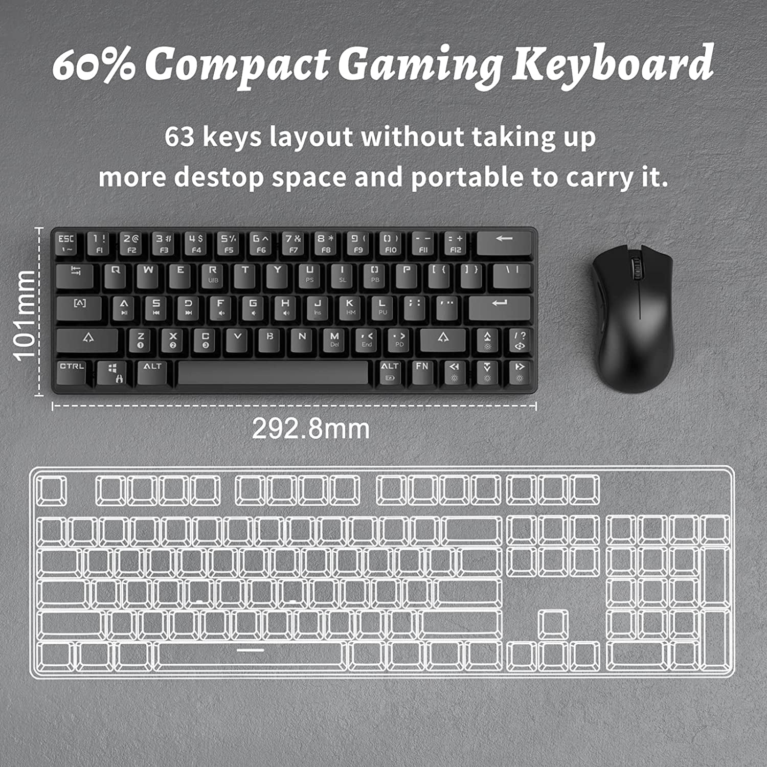 DIERYA DK63 60% Wireless Mechanical Keyboard, RGB Backlit Bluetooth Gaming Keyboard Wired Dedicated Arrow Keys, Compact 63 Keys Mini Keyboard, Full Keys Programmable - Red Switch