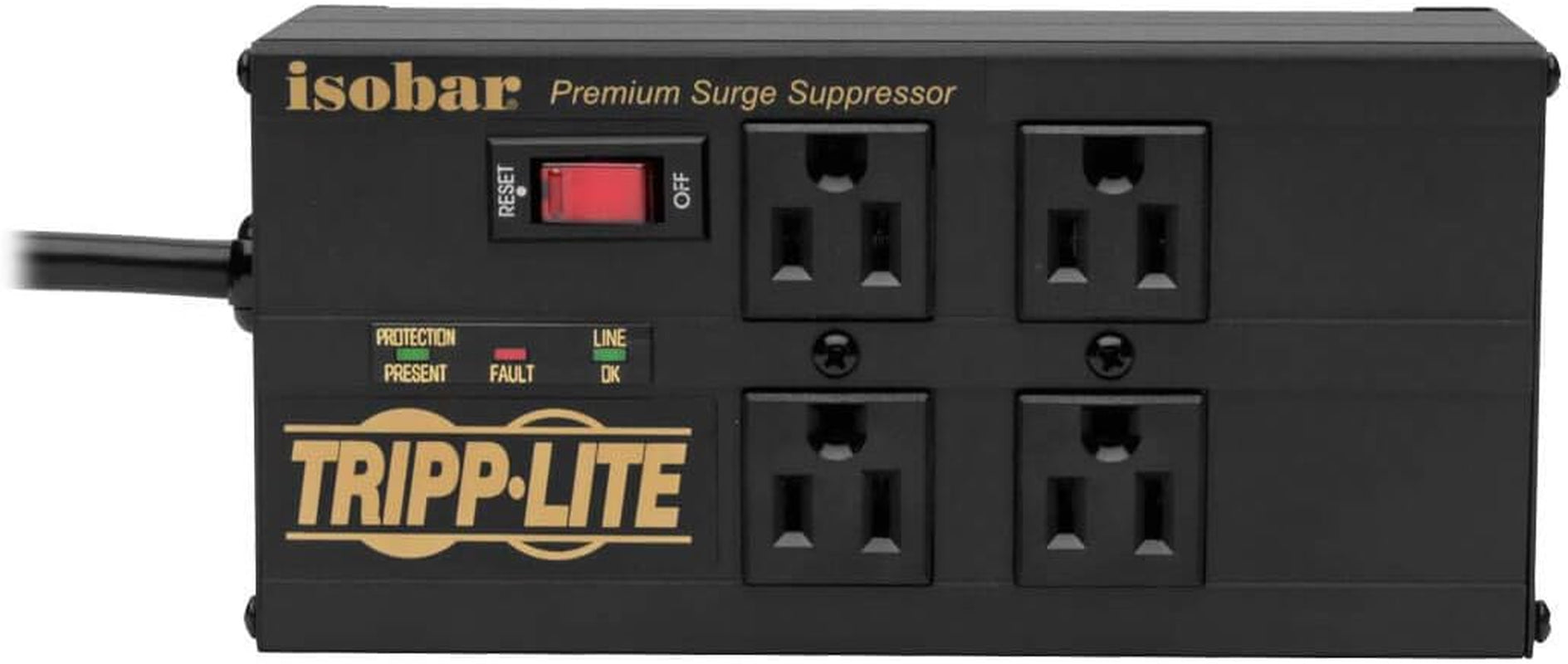 Tripp Lite Isobar 4 Outlet Surge Protector Power Strip with 2 USB Charging Ports, 8Ft Long Cord, Right-Angle Plug, Metal, 3330 Joules, Lifetime Limited Warranty & $50K Insurance (Ibar4Ultrausbb),Black