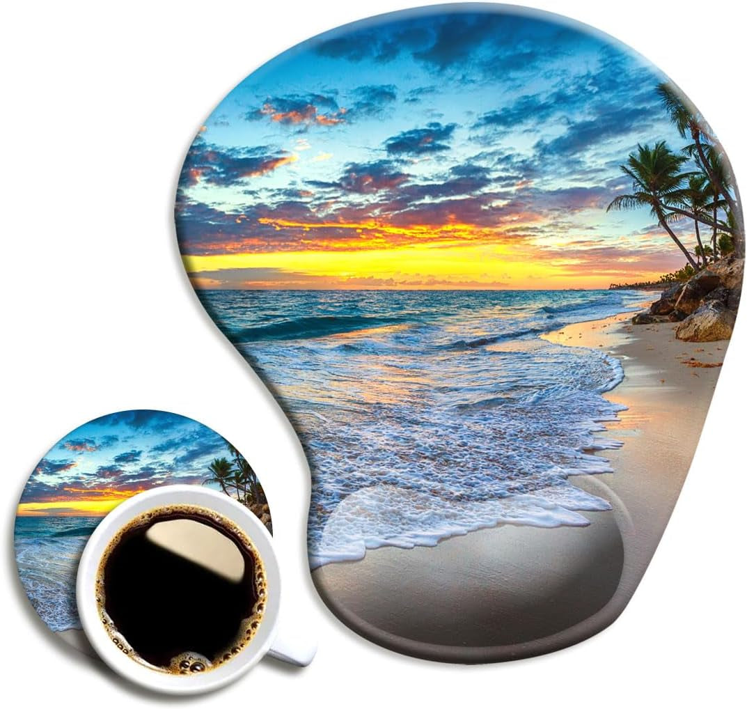 DOOKE Ergonomic Mouse Pad with Wrist Support and Coaster,Mouse Pads with Non-Slip PU Base for Home Office Working Studying Easy Typing & Pain Relief Aesthetic Art