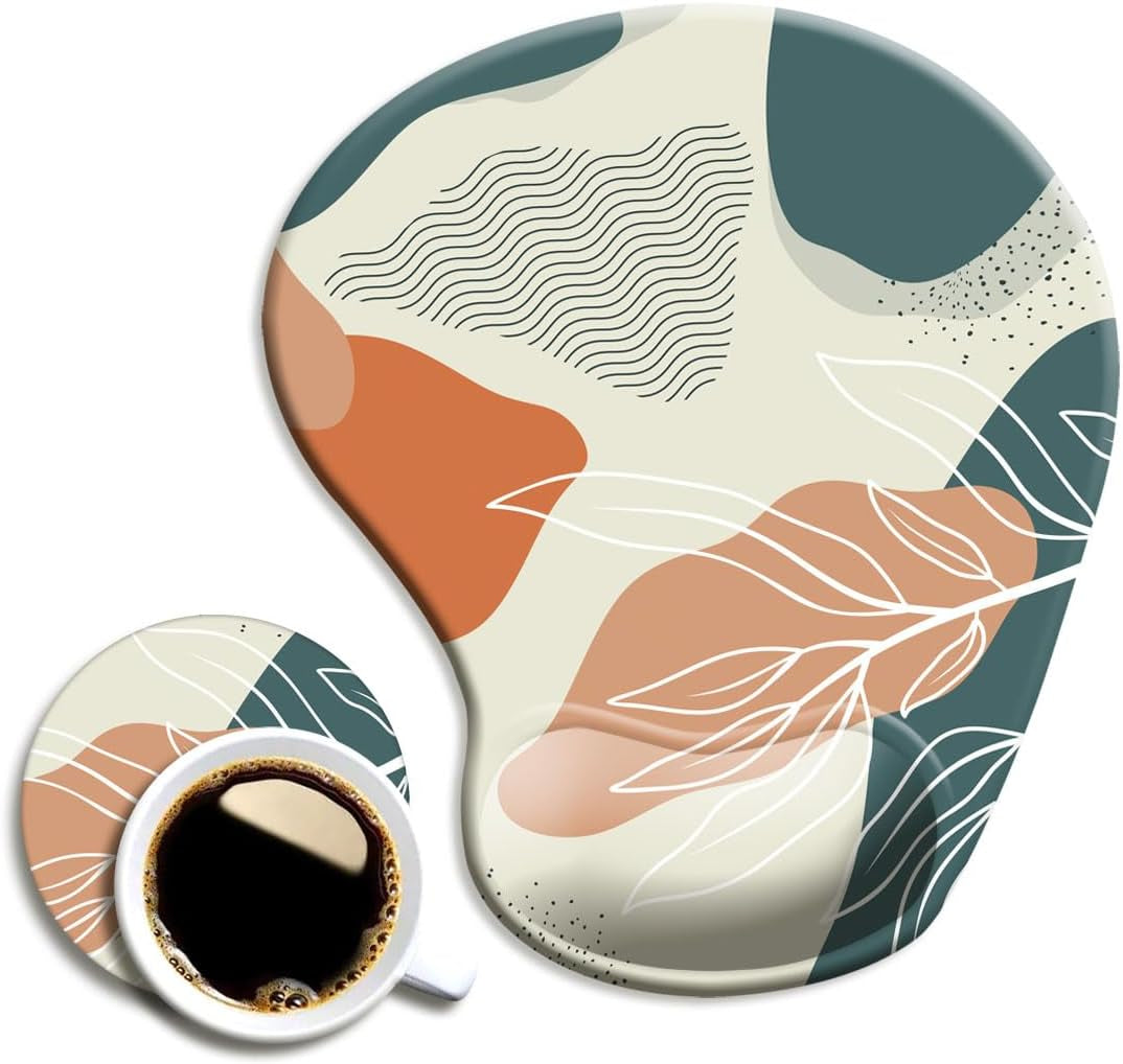 DOOKE Ergonomic Mouse Pad with Wrist Support and Coaster,Mouse Pads with Non-Slip PU Base for Home Office Working Studying Easy Typing & Pain Relief Aesthetic Art