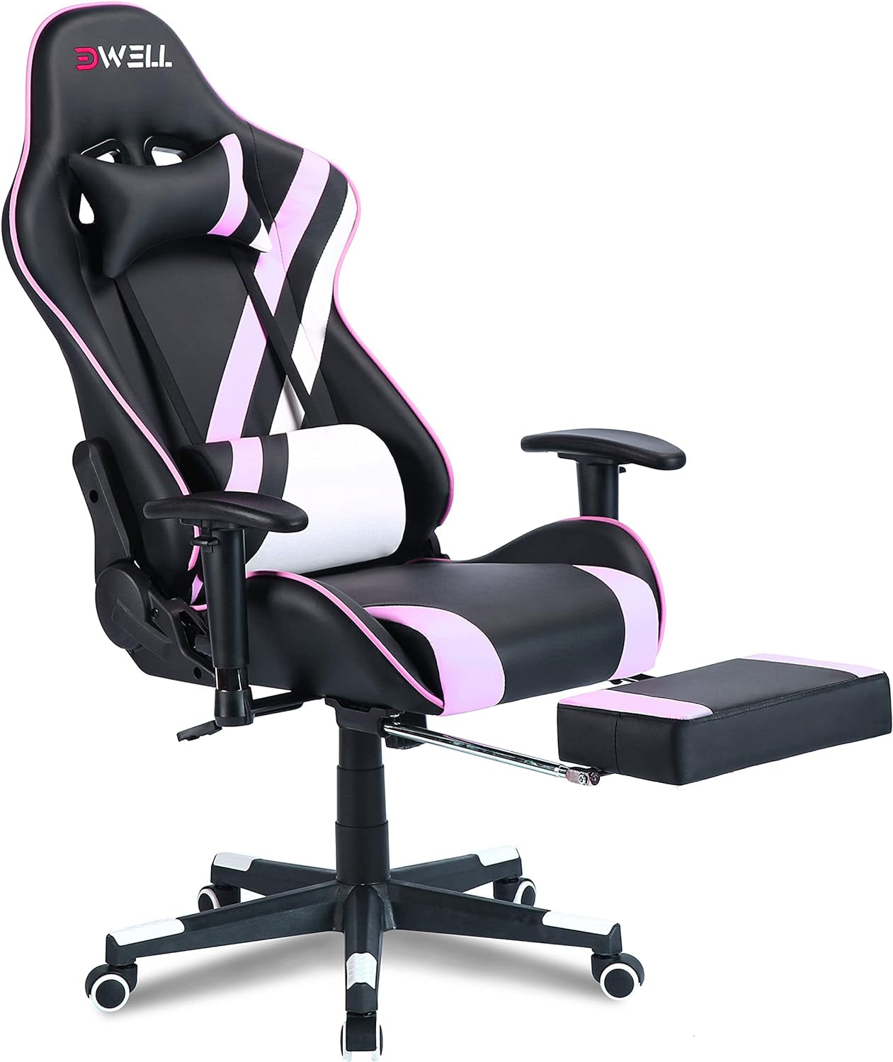 EDWELL Pink Gaming Chair,Computer Chair,Gaming Chair with Footrest,Adjustable Gamer Chair with Headrest and Lumbar Support,Pu Leather Gaming Chair for Adults,Ergonomic Design