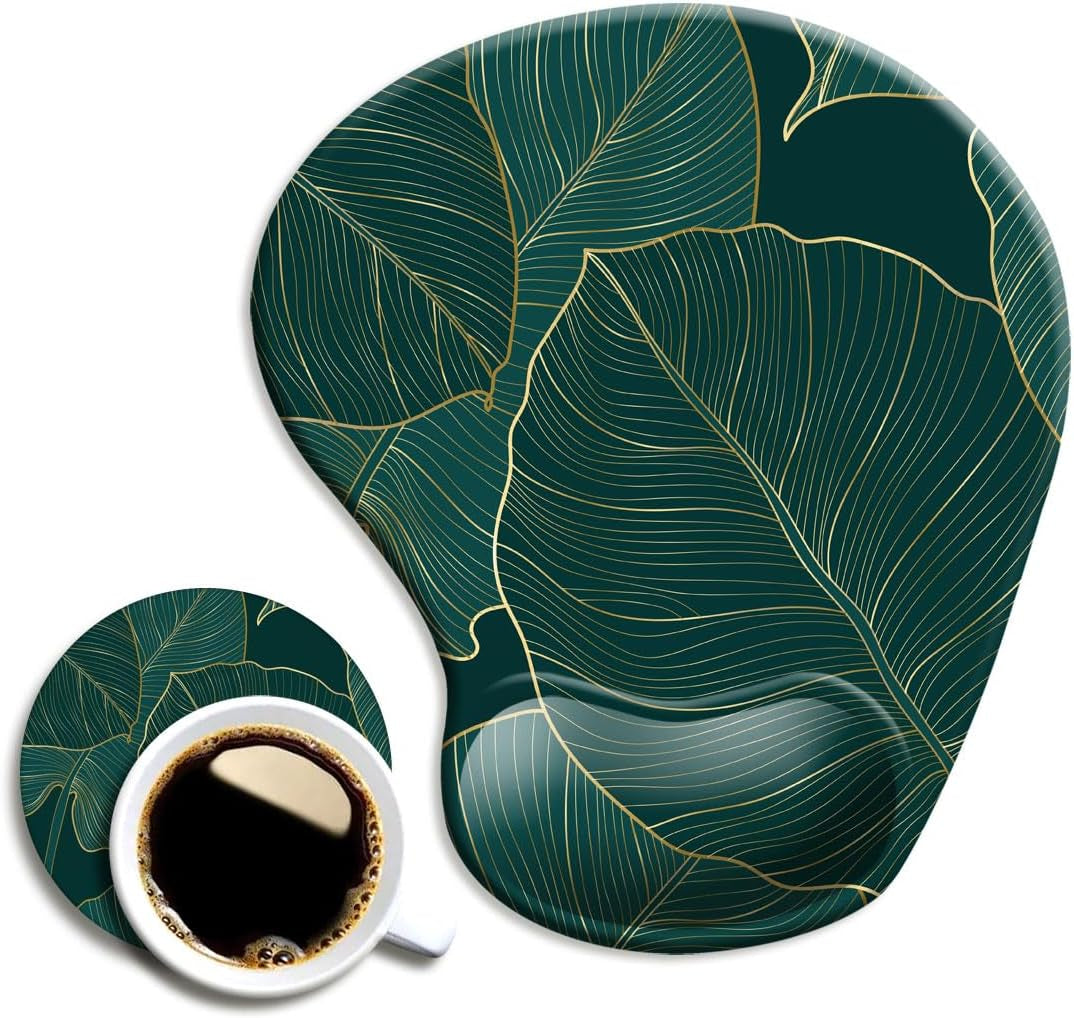 DOOKE Ergonomic Mouse Pad with Wrist Support and Coaster,Mouse Pads with Non-Slip PU Base for Home Office Working Studying Easy Typing & Pain Relief Aesthetic Art