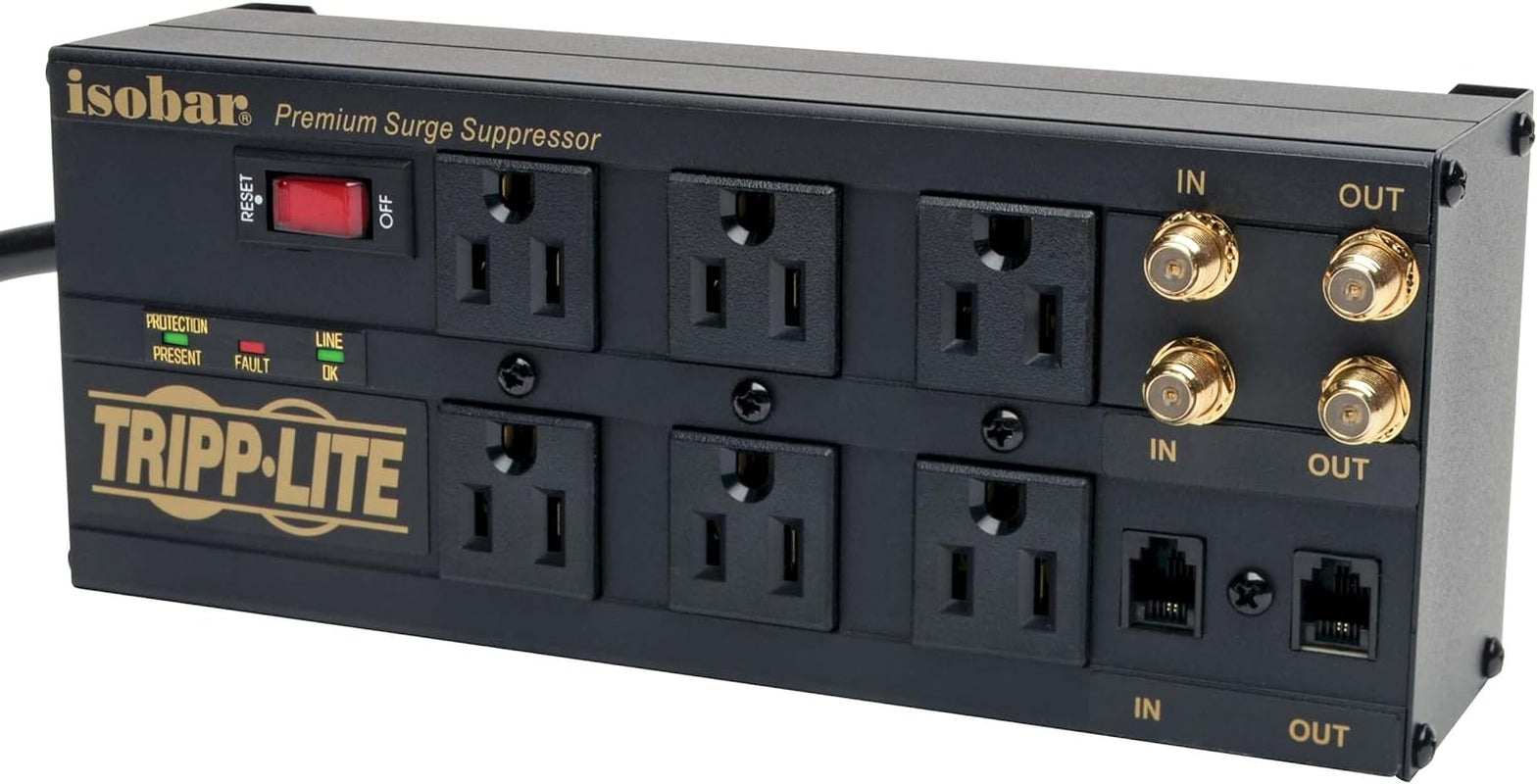 Tripp Lite Isobar 4 Outlet Surge Protector Power Strip with 2 USB Charging Ports, 8Ft Long Cord, Right-Angle Plug, Metal, 3330 Joules, Lifetime Limited Warranty & $50K Insurance (Ibar4Ultrausbb),Black