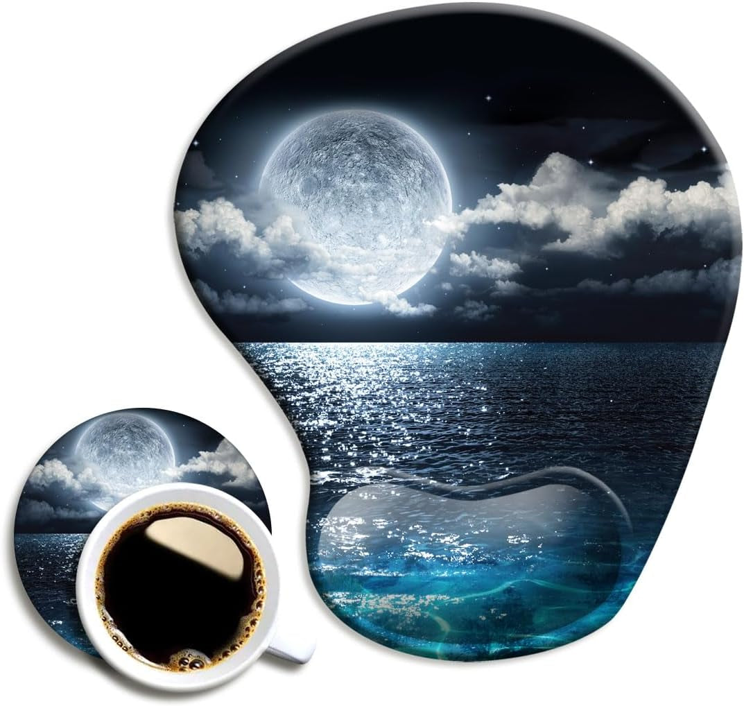 DOOKE Ergonomic Mouse Pad with Wrist Support and Coaster,Mouse Pads with Non-Slip PU Base for Home Office Working Studying Easy Typing & Pain Relief Aesthetic Art
