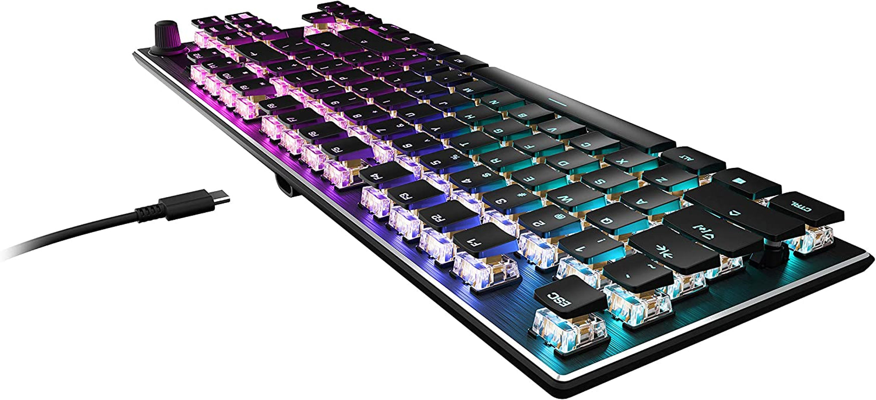 ROCCAT Vulcan TKL Mechanical PC Tactile Gaming Keyboard, Compact, Tenkeyless, Titan Switch Optical, RGB AIMO Lighting, Anodized Aluminum Top Plate, Detachable USB-C Cable, Low Profile Design, Black