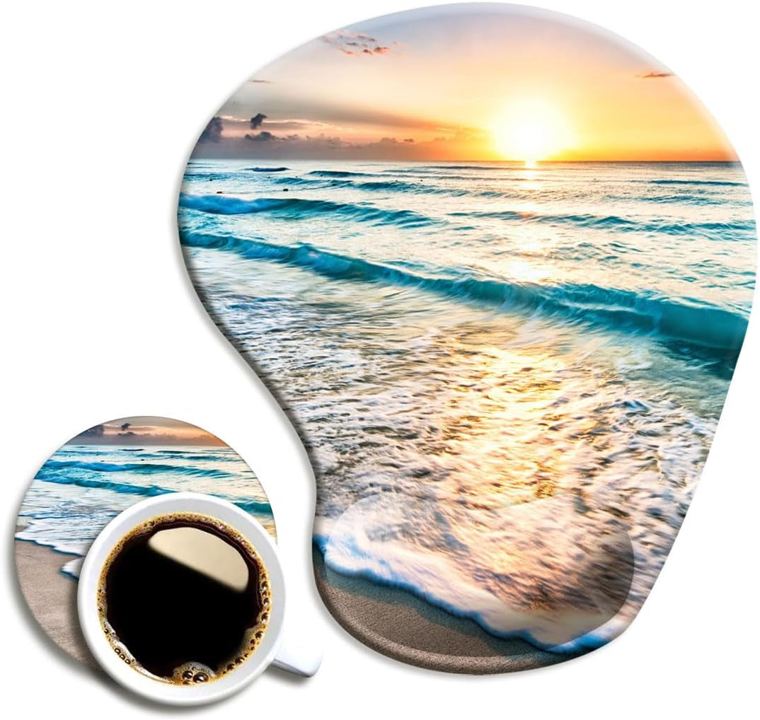 DOOKE Ergonomic Mouse Pad with Wrist Support and Coaster,Mouse Pads with Non-Slip PU Base for Home Office Working Studying Easy Typing & Pain Relief Aesthetic Art