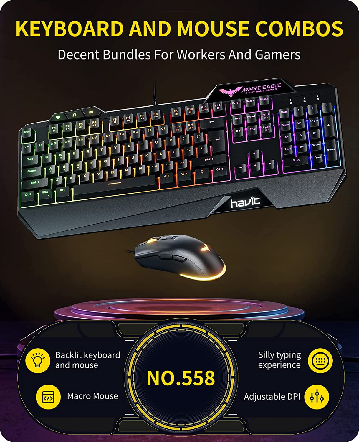 Havit Gaming Keyboard and Mouse Combo, Backlit Computer Keyboards and RGB Gaming Mouse, Gaming Accessories 104 Keys PC Gaming Keyboard with DPI 4800 Mouse for Gamer, Black