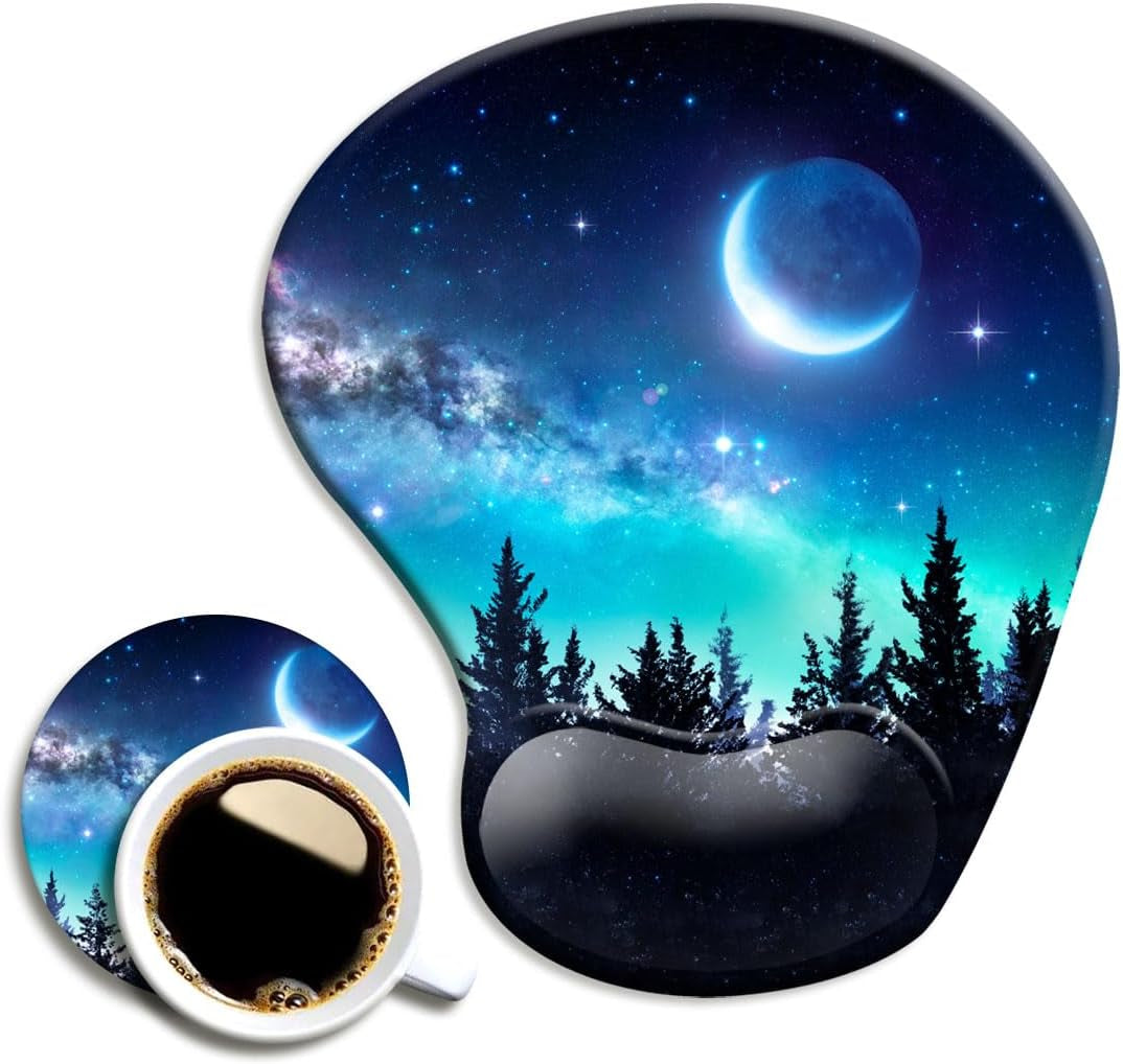 DOOKE Ergonomic Mouse Pad with Wrist Support and Coaster,Mouse Pads with Non-Slip PU Base for Home Office Working Studying Easy Typing & Pain Relief Aesthetic Art