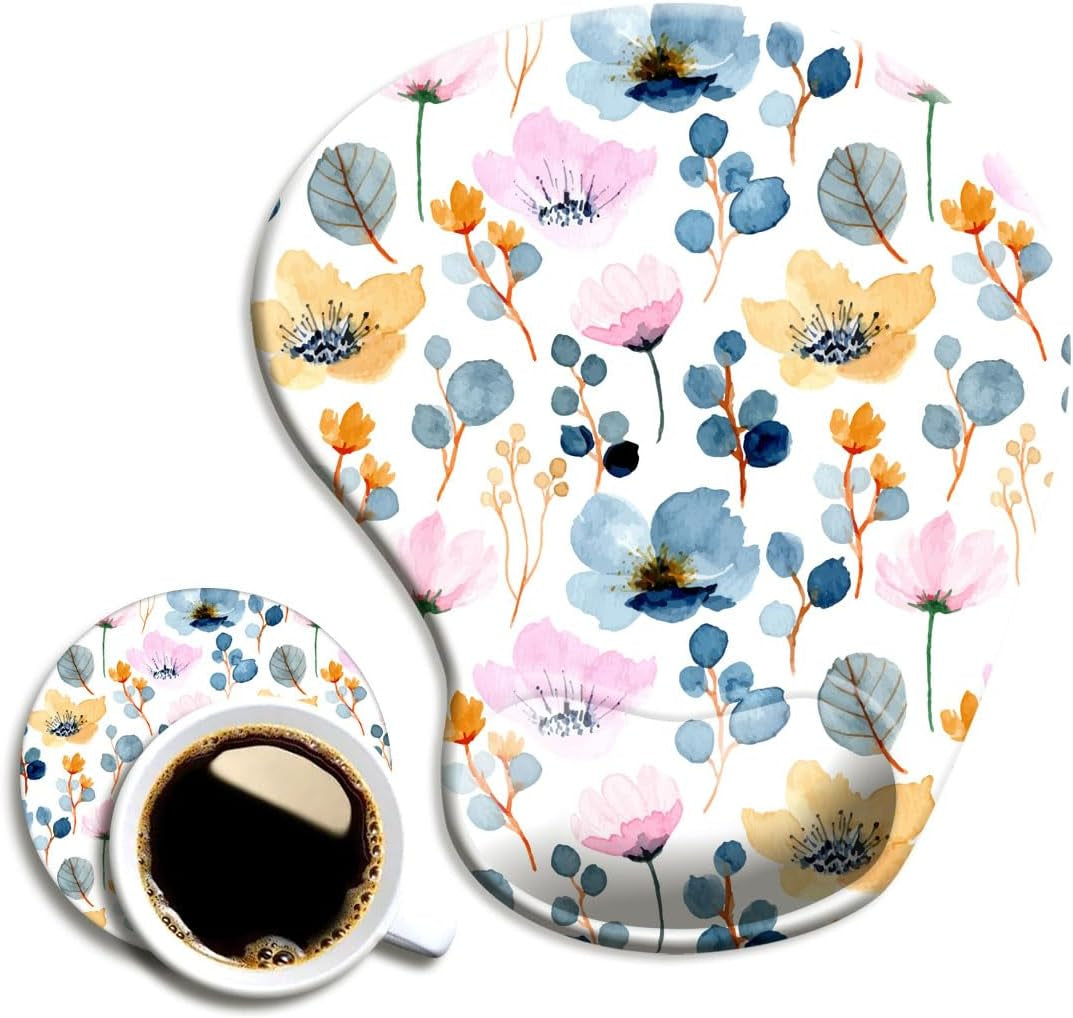 DOOKE Ergonomic Mouse Pad with Wrist Support and Coaster,Mouse Pads with Non-Slip PU Base for Home Office Working Studying Easy Typing & Pain Relief Aesthetic Art