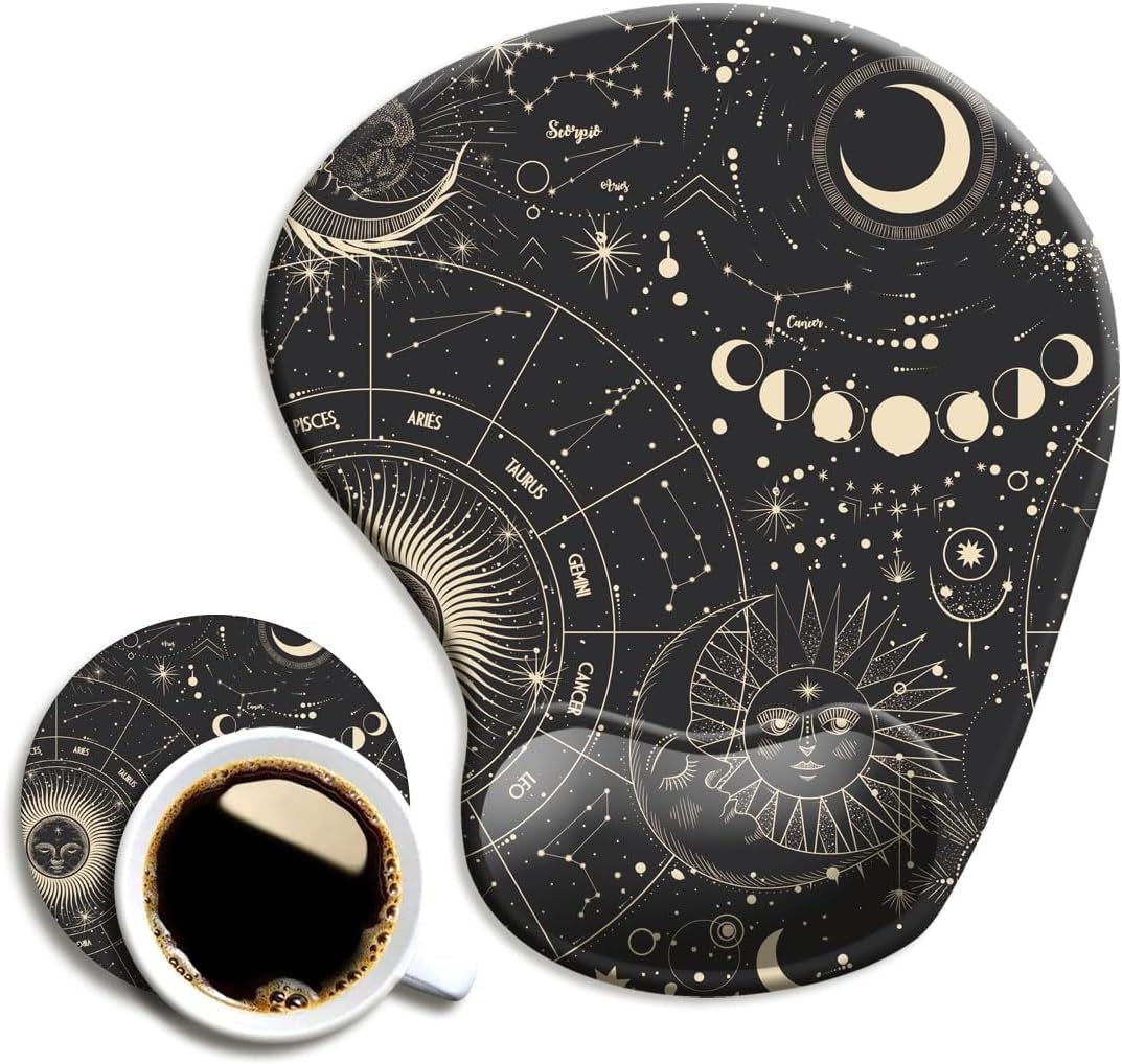 DOOKE Ergonomic Mouse Pad with Wrist Support and Coaster,Mouse Pads with Non-Slip PU Base for Home Office Working Studying Easy Typing & Pain Relief Aesthetic Art