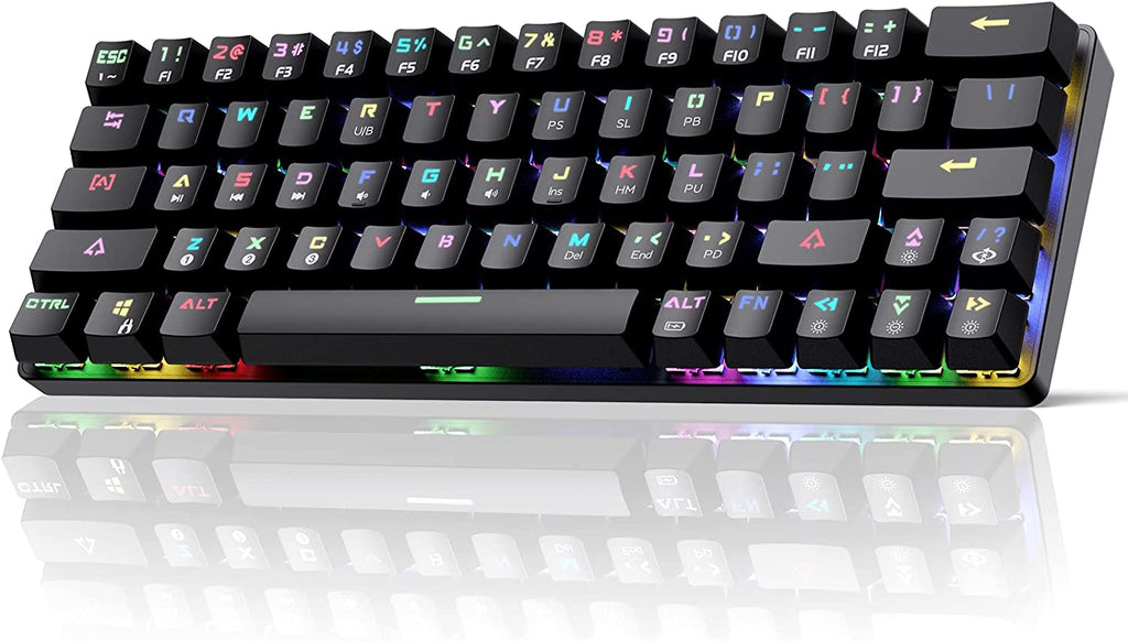 DIERYA DK63 60% Wireless Mechanical Keyboard, RGB Backlit Bluetooth Gaming Keyboard Wired Dedicated Arrow Keys, Compact 63 Keys Mini Keyboard, Full Keys Programmable - Red Switch