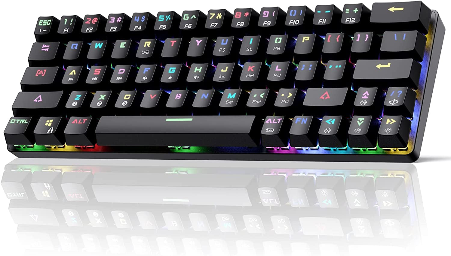 DIERYA DK63 60% Wireless Mechanical Keyboard, RGB Backlit Bluetooth Gaming Keyboard Wired Dedicated Arrow Keys, Compact 63 Keys Mini Keyboard, Full Keys Programmable - Red Switch