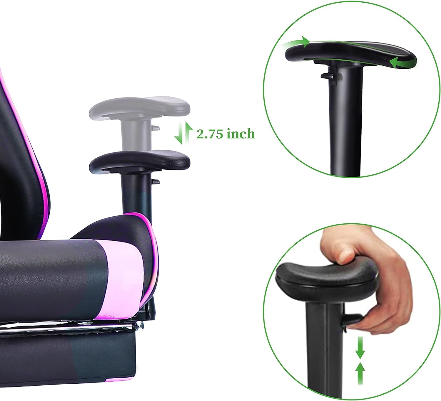 EDWELL Pink Gaming Chair,Computer Chair,Gaming Chair with Footrest,Adjustable Gamer Chair with Headrest and Lumbar Support,Pu Leather Gaming Chair for Adults,Ergonomic Design