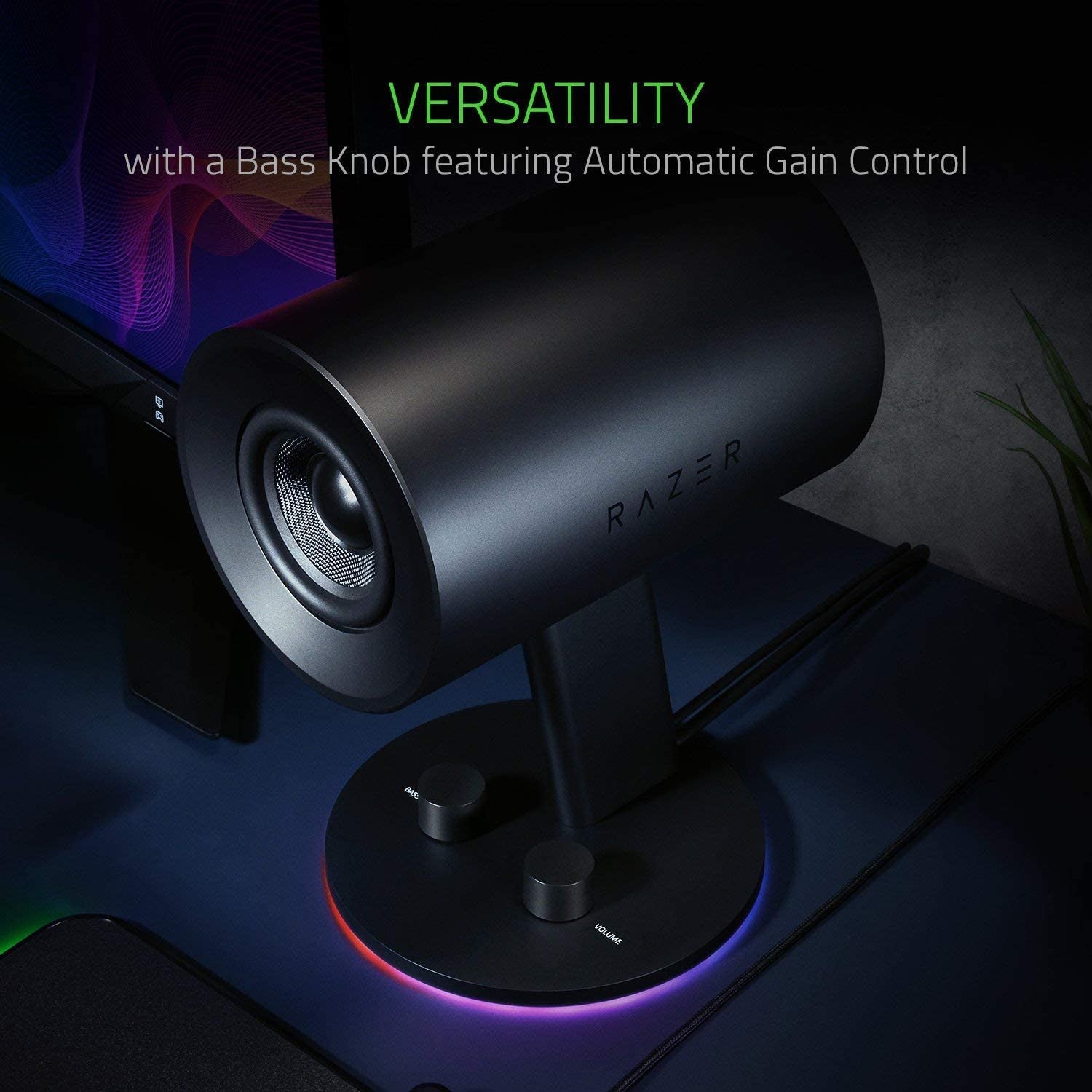 Razer Nommo Chroma: Custom Woven 3" Glass Fiber Drivers - Rear-Facing Bass Ports - Bass Knob W/Automatic Gain Control Chroma Enabled - Full Range 2.0 PC Gaming Speakers, Black