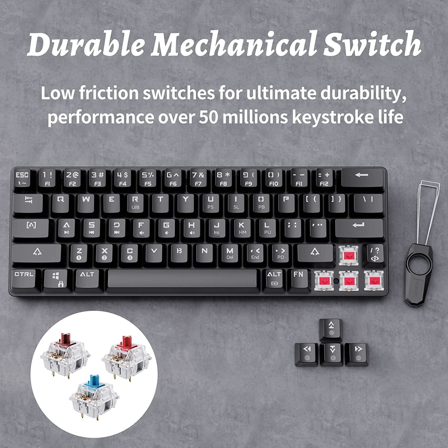 DIERYA DK63 60% Wireless Mechanical Keyboard, RGB Backlit Bluetooth Gaming Keyboard Wired Dedicated Arrow Keys, Compact 63 Keys Mini Keyboard, Full Keys Programmable - Red Switch