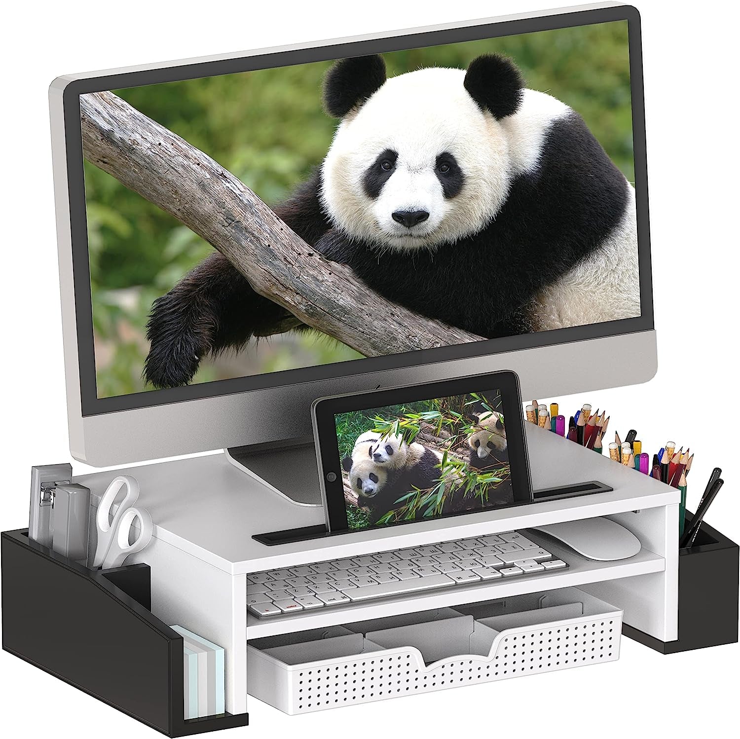 Simple Houseware Desk Monitor Stand Riser with Adjustable Organizer Tray, Maple