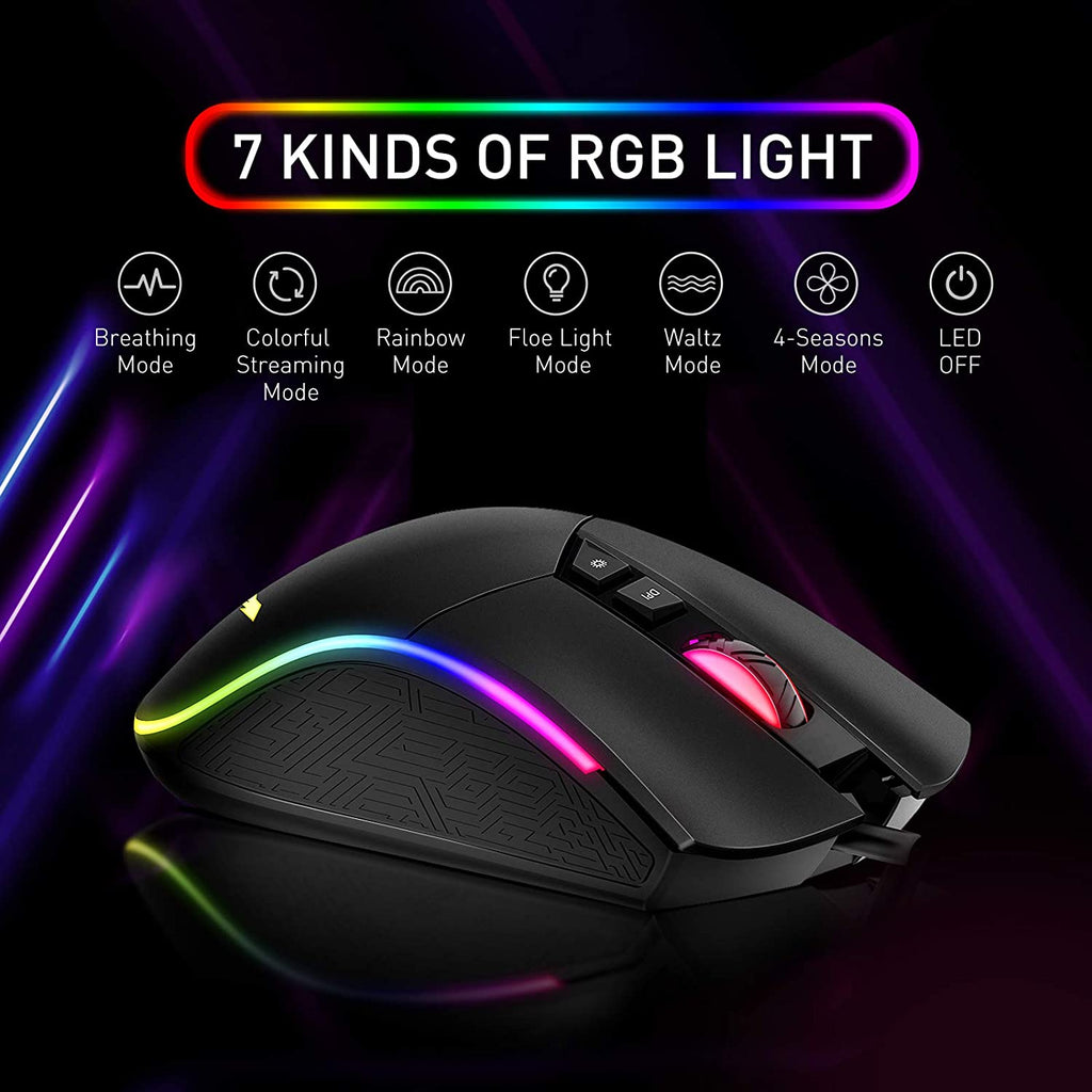 Havit Mechanical Keyboard and Mouse, Wired Gaming Keyboard Blue Switch 104 Keys Rainbow Backlit Keyboard and 7 Button Wired Mouse 4800 DPI for PC Computer Gamer (Black)