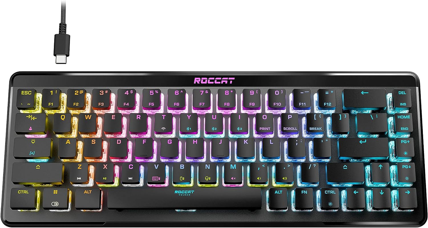ROCCAT Vulcan TKL Mechanical PC Tactile Gaming Keyboard, Compact, Tenkeyless, Titan Switch Optical, RGB AIMO Lighting, Anodized Aluminum Top Plate, Detachable USB-C Cable, Low Profile Design, Black