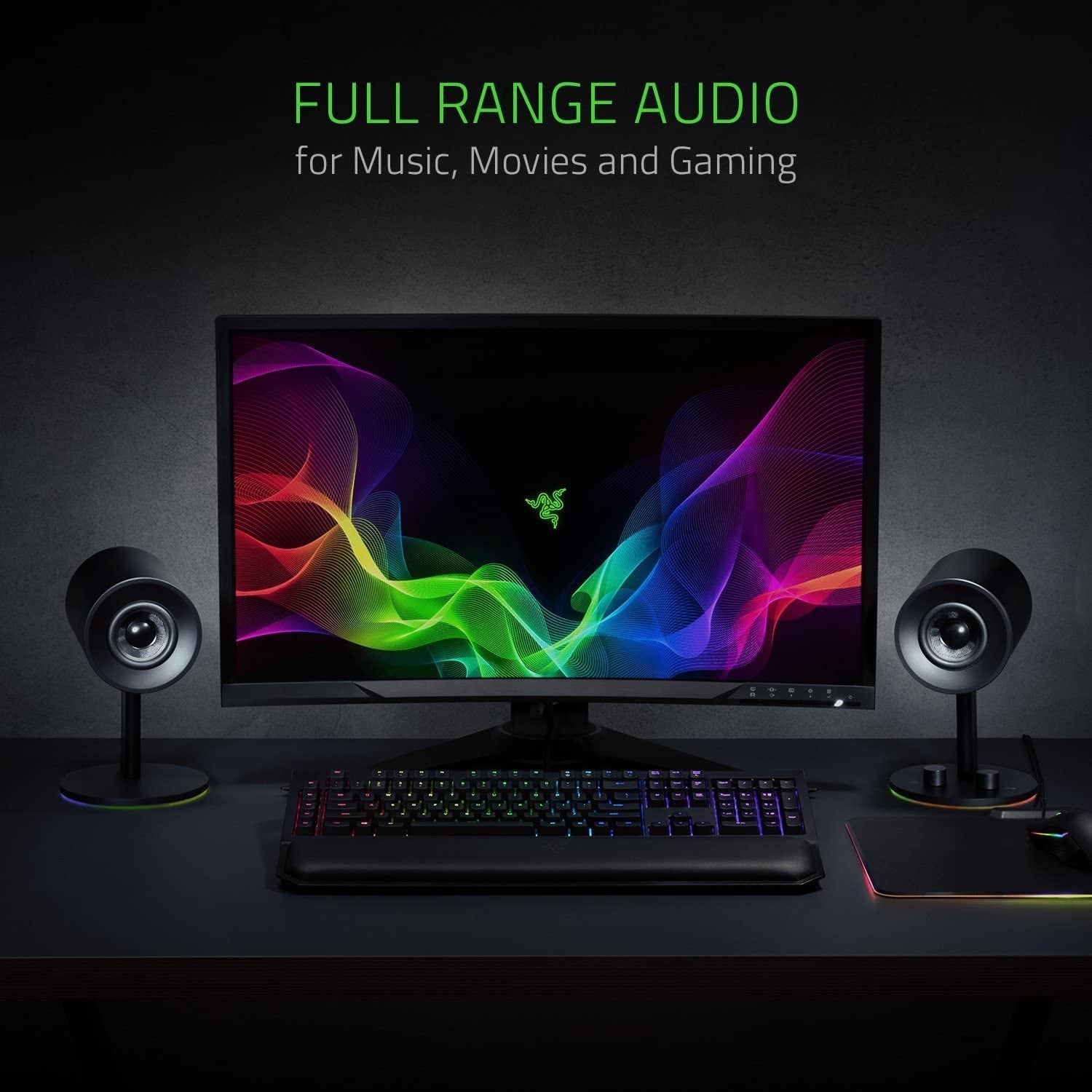 Razer Nommo Chroma: Custom Woven 3" Glass Fiber Drivers - Rear-Facing Bass Ports - Bass Knob W/Automatic Gain Control Chroma Enabled - Full Range 2.0 PC Gaming Speakers, Black