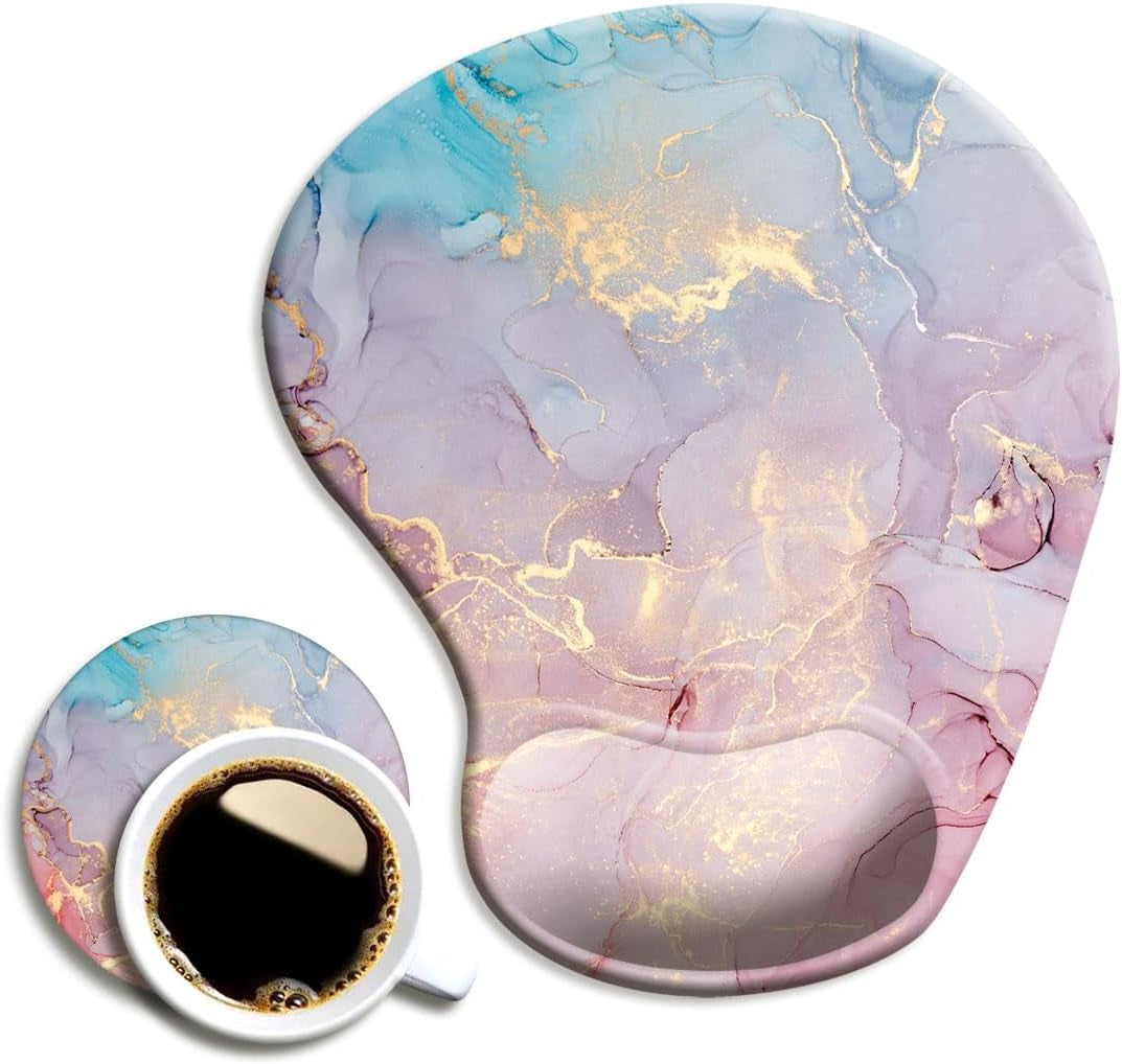 DOOKE Ergonomic Mouse Pad with Wrist Support and Coaster,Mouse Pads with Non-Slip PU Base for Home Office Working Studying Easy Typing & Pain Relief Aesthetic Art