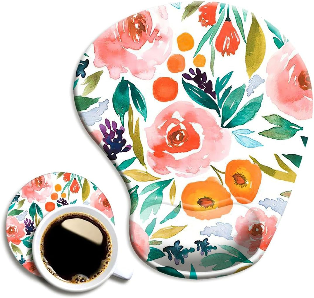 DOOKE Ergonomic Mouse Pad with Wrist Support and Coaster,Mouse Pads with Non-Slip PU Base for Home Office Working Studying Easy Typing & Pain Relief Aesthetic Art