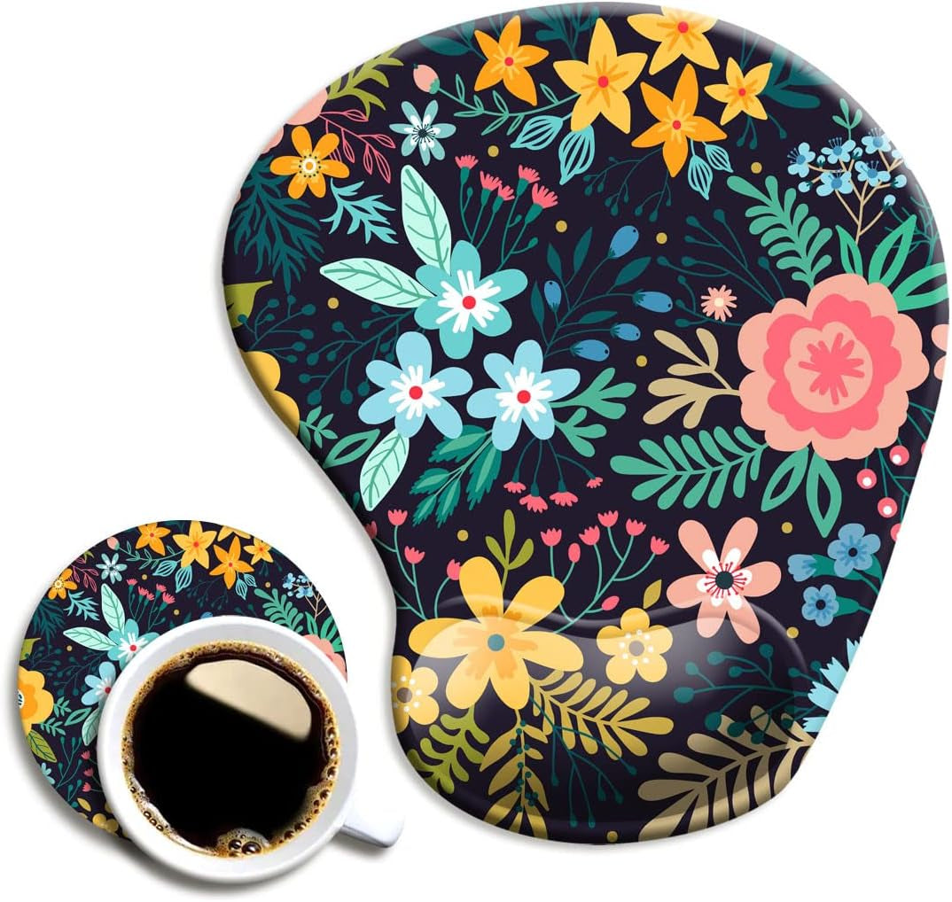 DOOKE Ergonomic Mouse Pad with Wrist Support and Coaster,Mouse Pads with Non-Slip PU Base for Home Office Working Studying Easy Typing & Pain Relief Aesthetic Art